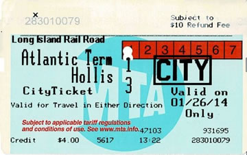 City Ticket（ロングアイランド鉄道ニューヨーク市内片道乗車券）
