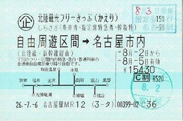 北陸観光フリーきっぷ・かえり