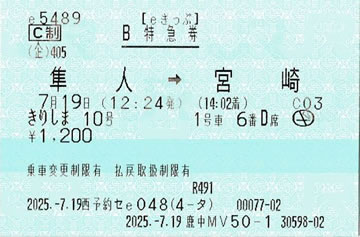 きりしま10号特急券